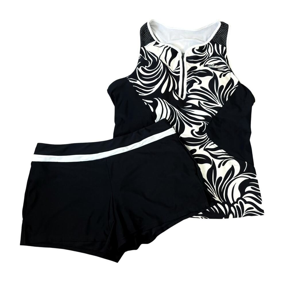 ZeroXposur Black White Swirl Tankini Womens Top Sz XXL & Swim Shorts Sz L